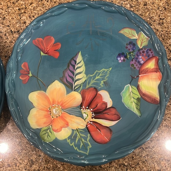 Tracy Porter Retired Teal Blossom Collection Dinner Plates - Picture 5 of 6